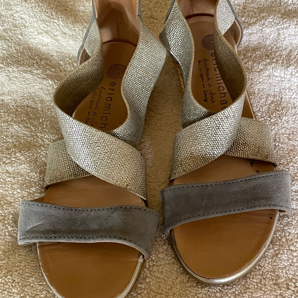 Adorable Eric Michael tiny wedge sandals. Blue and silver 36 or 6
